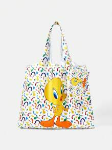 LOONEY TUNES X SHEIN 女士时尚可爱卡通图案手提包，便携 - 彩色 - 查看 1