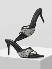MOTF 女士黑色水钻装饰露趾高跟凉鞋 - 黑色 - 查看 3