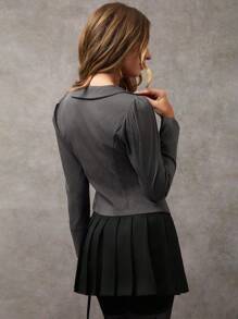 SHEIN LUNE Women's Regular Shoulder Zipper Pleated Chest Summer Long Sleeve Blouse - Grey - View 2