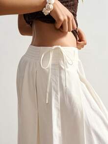 Bohemela Women's Casual, Loose Waist Drawstring Solid Color Wide Leg Pants, Suitable For Spring, Summer And Autumn - White - View 3