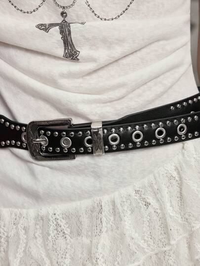 Grunge Punk 1pc Unique Commuting Claw & Rhinestone Decor Black Punk Style Vintage Alloy Belt For Women