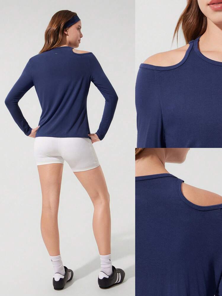 TENCEL™ Modal Vitality Lightweight Silky Smooth Asymmetrical Shoulder Cutout Long Sleeve Crewneck Active Top Low Impact Yoga Pilates Gym Studio Daily Casual Wear