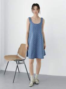 K-Vae Women's Casual Loose Denim Mini Dress, Sleeveless, Blue