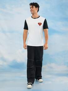 SUPERMAN X SHEIN Men Colorblock Figure Graphic Round Neck Short Sleeve T-Shirt Superhero Shirt Comic Book Shirt - Multicolor - View 3