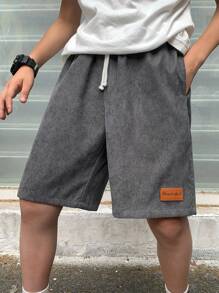 青少年男孩百搭休闲宽松灯芯绒短裤，适合通勤、上学、日常穿着、运动、春夏季