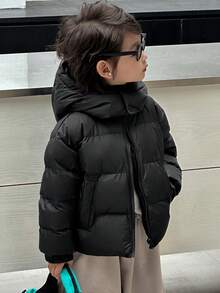 DAZY 男童连帽纯色休闲街头风格棉服外套冬季 - 黑色 - 查看 4