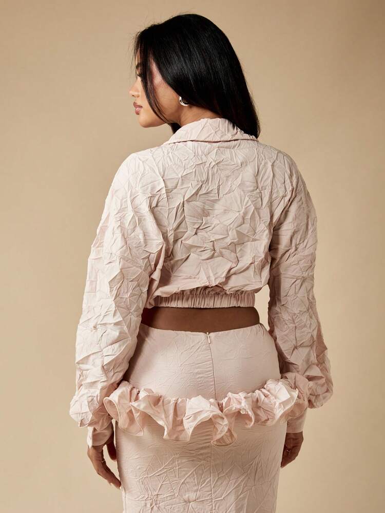 MISSGUIDED Crinkle Fabric Ruffle Trim Long Sleeve Button Down Blouse