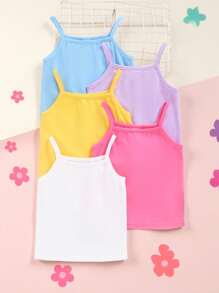 SHEIN 年輕女孩針織純色無袖休閒背心上衣5件/套