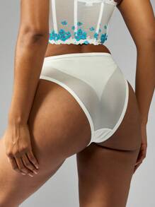 MISSGUIDED High Cut Brief Panty Mesh Insert Luxury Lingerie Ruched Bridal Collection Honeymoon Underwear Seamless Comfort Knicker