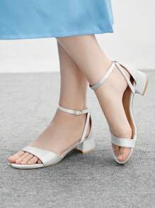 CUCCOO BIZCHIC 女式粗跟踝带扣露趾高跟凉鞋 - 銀色 - 查看 3