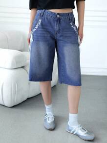 SHEIN Unity 女式低腰宽松阔腿牛仔裤，蓝色夏季，毕业，度假，乡村音乐会，音乐会，巡航，老钱风格，外出，节日，度假，生日，可爱夏季 - 白色 - 查看 6