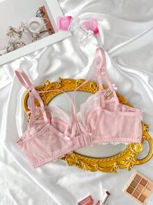 SHEIN Women's Sexy Lace Patchwork Comfortable Lingerie - Pink - View 2