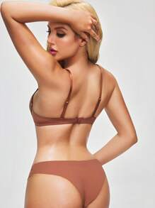 SHAPORA Women's Casual Rust Brown Plain Push Up Bra With Contrast Lace Detail - Rust Brown - View 3