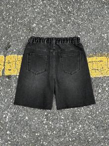 SHEIN Pantalones cortos vaqueros negros anchos de estilo suelto para adolescentes, estilo casual "Old Money", para uso diario, otoño, invierno y vuelta al colegio