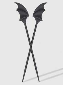 ROMWE 2pcs Gothic Style Bat Wing Decor Hair Clip & Hair Stick Set For Women, Halloween - Black - View 1