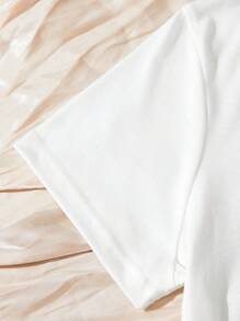 SHEIN EZwear 女式休闲 Y2K 复古奇特卡通印花圆领短袖 T 恤 - 白色 - 查看 5