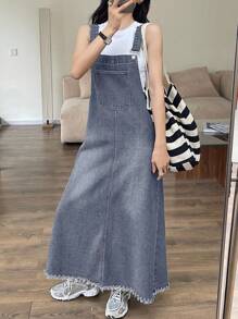 DAZY Women's Casual Washed Denim Pinafore Dress,Back To School Clothes