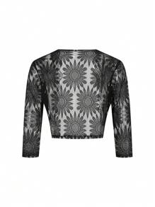 Ellevyn Women's Sheer Lace Lightweight Bolero Jacket, Sexy See-Through Black Cardigan, Suitable For Summer & Autumn Business Casual Woman Going Out Top Old Money Style Women Fall Women Teacher For Women Going Out Tops Women Crop Tops Women Country Concert Office For Women Lace Top Fall Old Money Style Women Lace Top
