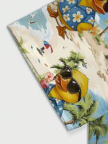 Manfinity Swimmode Men's Resort Style Palm Tree & Duck Cartoon Print Single-Breasted Short Sleeve Shirt Duck Hawaiian Shirt Funny Hawaiian Shirt Luau Shirt Beach Shirt Men Hawaiian Shirt - Multicolor - View 4