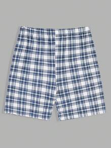 RueChic 男式棉质格子印花室内三件套常规T恤+短裤+长裤家居服套装 - 藏蓝色 - 查看 12