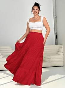 SHEIN EZwear 情人节大码女款红色褶皱半身裙