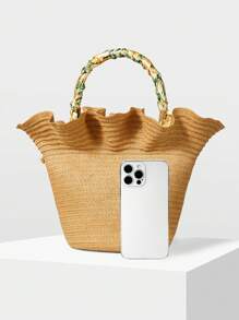 MOTF PREMIUM STRAW HAT SHAPED TOTE HANDBAG - Khaki - View 4