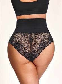 Plus Size Lace Trimmed Shapewear Bottoms - Black - View 7