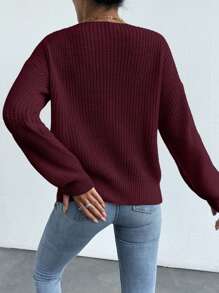 EURMUSE Women Solid Color Long Sleeve Single-Breasted Casual Loose Cardigan,Petite Cardigans,Cardigans - Burgundy - View 2