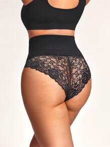 Plus Size Lace Trimmed Shapewear Bottoms - Black - View 1
