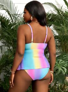 Slaydiva Plus Size Women Ombre Print Casual 2pcs Tankini Swimsuit For Summer Beach Vacation