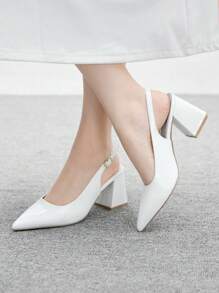 CUCCOO BIZCHIC Giày cao gót đế xuồng bằng da bóng màu trắng thời trang dành cho nữ, thiết kế tối giản cổ điển, phù hợp khi đi làm, hẹn hò, tiệc tùng, ngày lễ, đám cưới - trắng - Xem 5