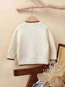 SHEIN Cream Embroidered Bear Design Open Front Long Sleeve Cardigan, Casual Minimalist Stylish Top For Toddlers Baby Boy Cardigan Baby Sweater Cardigan Baby Boy Sweater Baby Cardigan Sweater Baby Boy Knit Cardigan Baby Boys Long Sleeve Beige Knit Cardigan With Adorable Bear Patch And Collar Cute Beige Knitwear Baby Cardigan With Cartoon Patch And Collar For Boys Cute And Cozy Regular Fit Beige Knit Cardigan With Stylish Collar And Cartoon Accen Baby Boy Bear Cardigan Baby Boy Cardigan Fall Winter