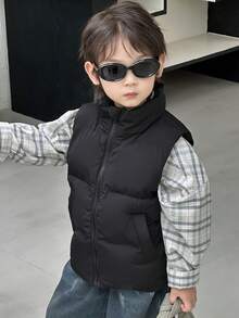 DAZY Young Boys Casual Solid Color Street Style Padded Vest Winter - Black - View 5