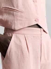 Ontre Bộ trang phục 2 món mùa thu mới 2025 dành cho nữ, bao gồm quần vest chất liệu vải lanh, bộ vest vest, bộ vest blazer phong cách nghỉ dưỡng bằng vải lanh, bộ vest quần, bộ vest công sở thường ngày cho nữ - Hồng - Xem 6