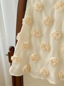 SHEIN Little Byeori Young Girl Loose Casual Bowknot Decor 3D Floral Fabric Dress - White - View 3