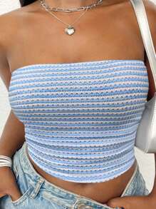Flirla Plus Size Women Striped Strapless Ruched Casual Bandeau Top