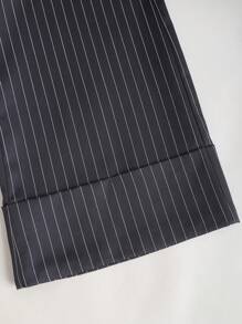 Sweetra 女士优雅条纹下摆卷边通勤裤 - 深灰色 - 查看 3