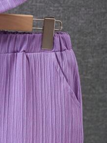 SHEIN Tween Boys' Solid Color Short Sleeve Shirt And Shorts 2 Pieces Set, Casual, School, Campus, College - Purple - View 6