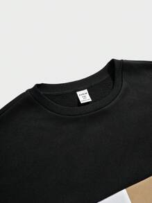 SHEIN Conjunto de sudadera y pantalones de chándal para niños preadolescentes, en estilo de combinación de colores, casual, cómodo, de moda, simple, práctico y versátil, de tela suave, adecuado para uso diario, la escuela, viajes y deportes al aire libre, para todas las estaciones - Multicolor - Ver 4