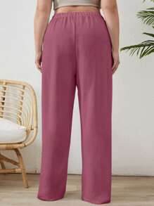 EURMUSE Plus Cottonline Knot Solid Color Casual Women's Pants - Pink - View 2