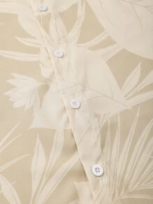 Solantero 男士全身植物印花短袖单排扣休闲夏季沙滩套装男士短裤和衬衫套装男士夏季服装 - 卡其色 - 查看 5