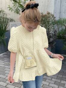 FRIFUL Blusa suelta de tela texturizada con volantes - Albaricoque - Ver 2