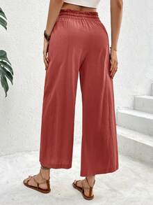 SHEIN Frenchy 女士松紧腰抽绳宽松舒适休闲裤，夏季 - 紅木色 - 查看 2