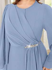 Modelyn Plus Size Women Elegant Rhinestone Embellished Slim Waist Round Neck Party Dress Fall Cloth For Women