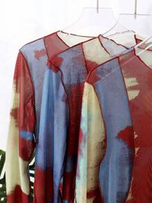 DAZY 扎染生菜边网眼上衣（无胸罩）长袖女式上衣，秋季女装 - 彩色 - 查看 12