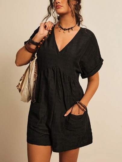 Freevana 大码纯色蝙蝠袖连体衣，休闲假日风格