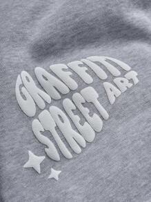 Manfinity EMRG 男士街头，INS搭配高街嘻哈泡泡印花宽松灰色直筒运动裤，适合四季搭配，街头朋克摇滚滑板，适合各种聚会和日常搭配，摄影利器，男友老公礼物，街头，Y2K，灰色运动裤，街头艺术运动裤，明星运动裤 - 灰色 - 查看 2