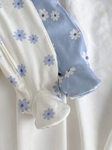 Loomiva 新生女婴两件套：花卉印花柔软针织圆领长袖连体衣和裤子