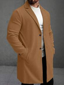 Manfinity Homme 男士纯色翻领长袖单排扣休闲大衣男士外套男士冬季外套棕色外套驼色外套。送给男朋友或丈夫的绝佳礼物。 - 摩卡棕 - 查看 4