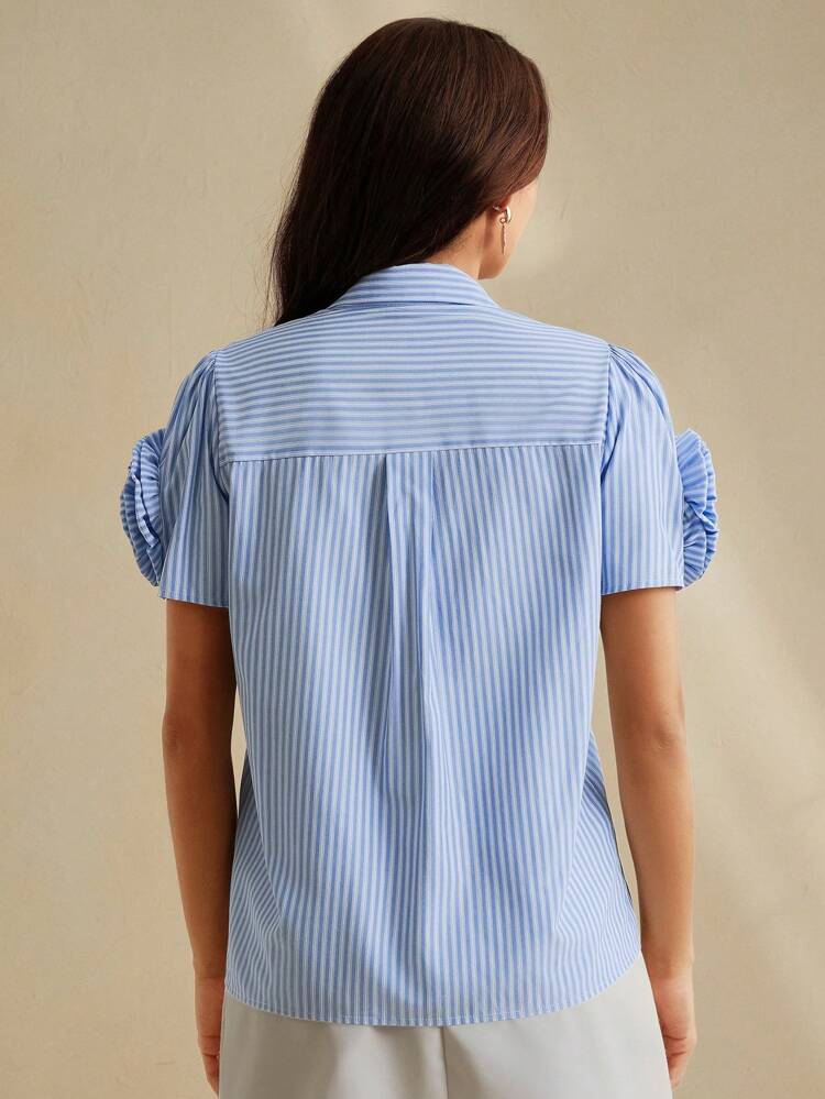 春夏デザイナーTシャツ 3Dフローラル衿 ラインストーンデコレーション